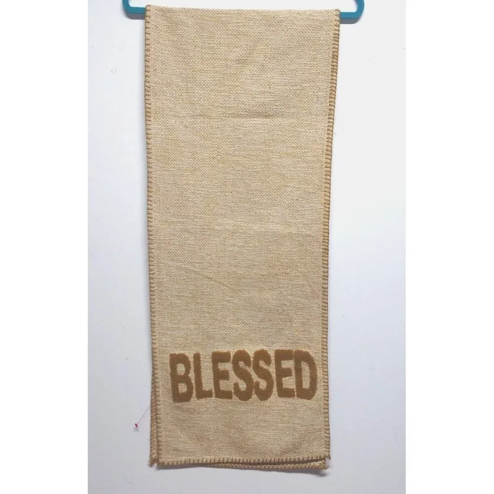 Blessed Table Runner Fall Thanksgiving High End beige brown tweed-like 14.5X73